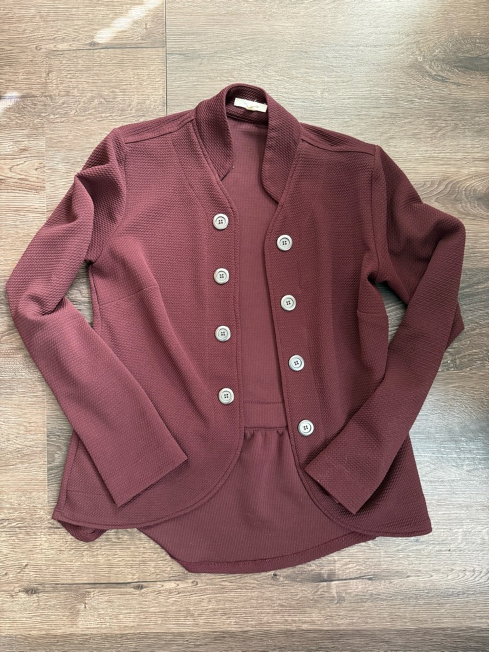 Maurices Wine Textured Double-Breasted Knit Blazer